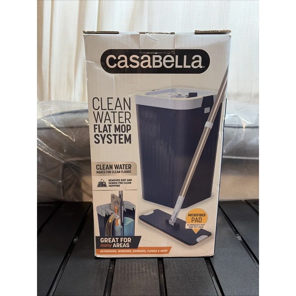 Casabella Clean Water Flat Mop Bucket System- Microfiber Mop All In 1- BRAND NEW